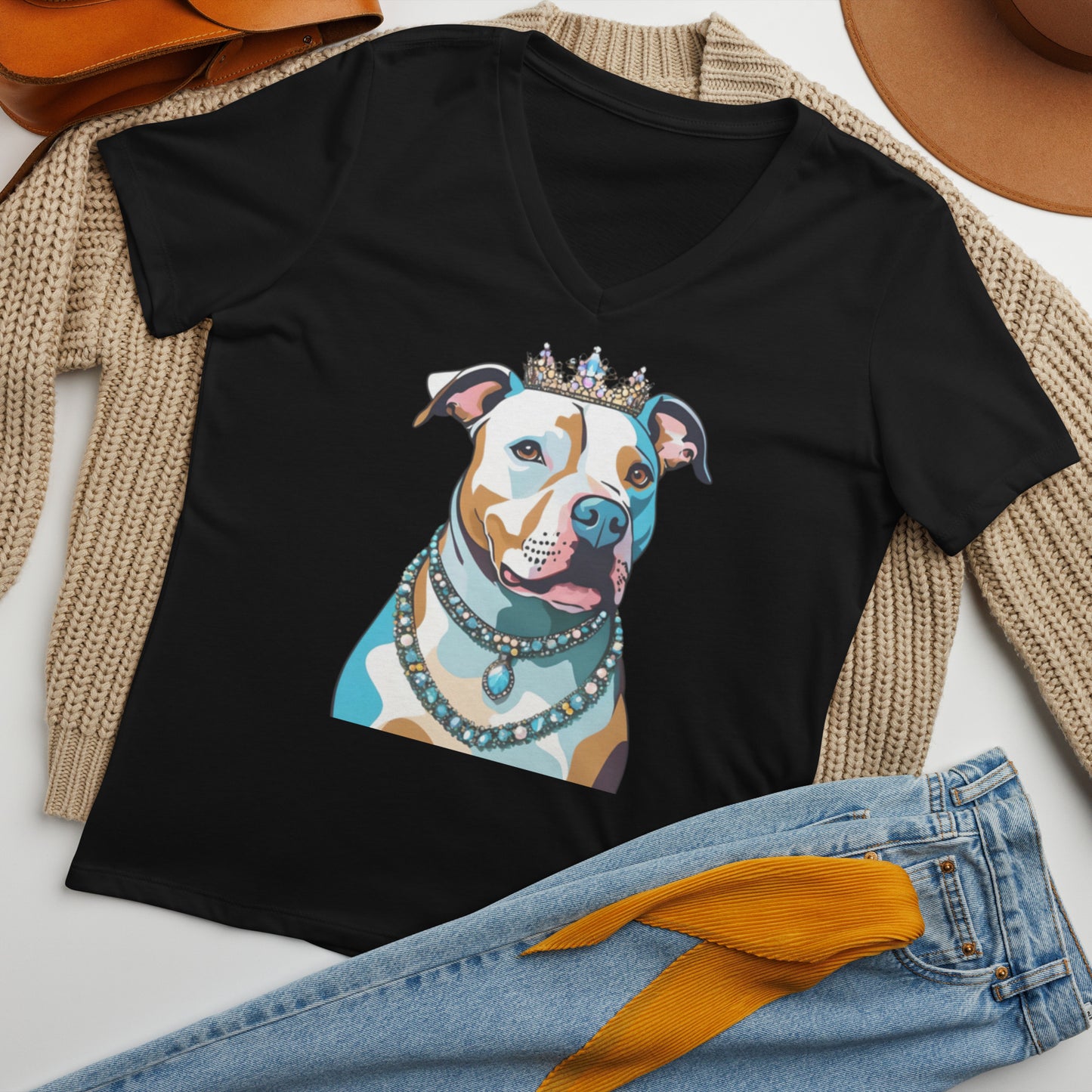 Pittie Pittie Princess Women’s relaxed v-neck t-shirt