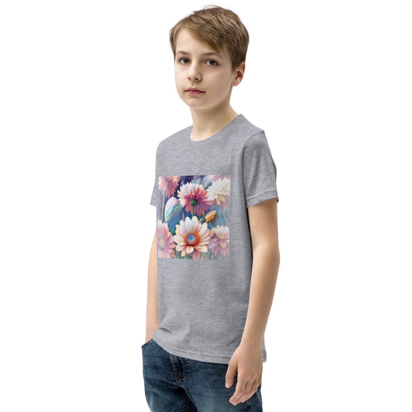 Pink Space Flowers Youth Short Sleeve T-Shirt