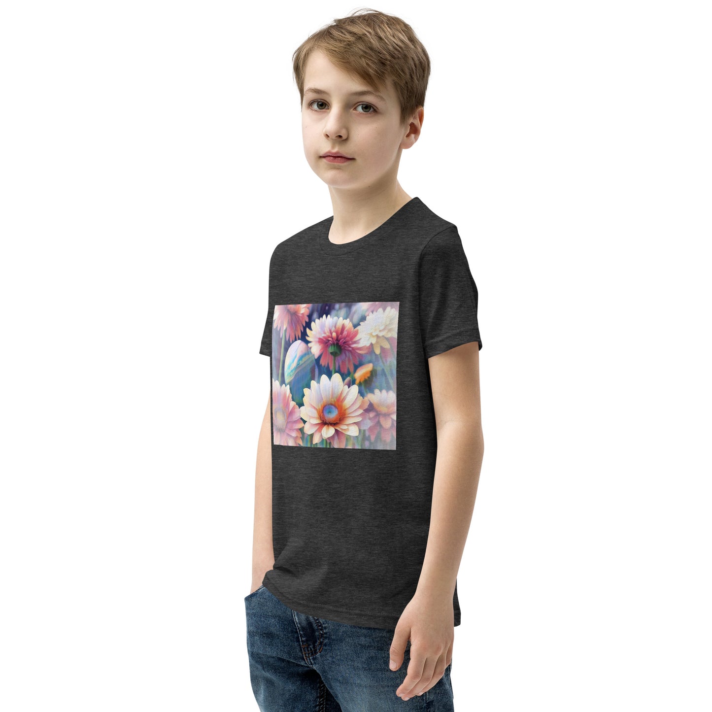 Pink Space Flowers Youth Short Sleeve T-Shirt