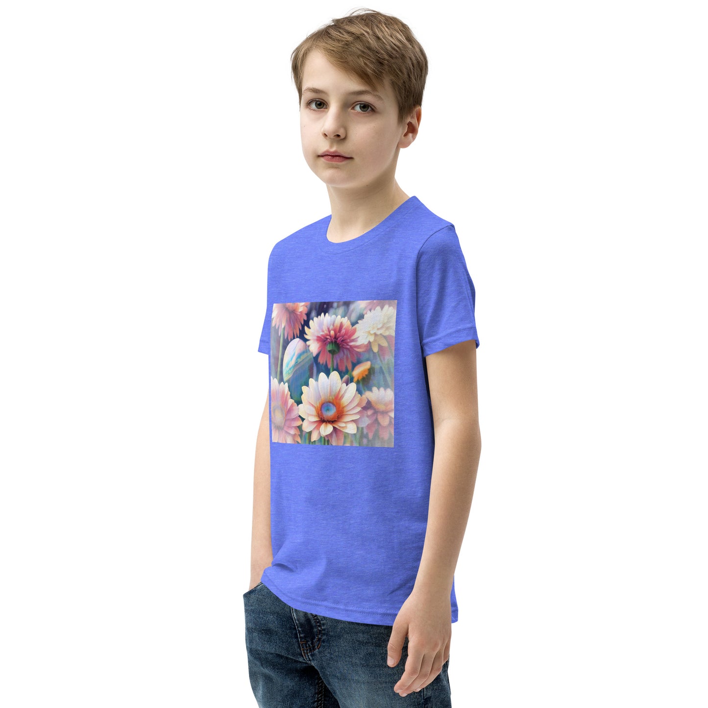 Pink Space Flowers Youth Short Sleeve T-Shirt