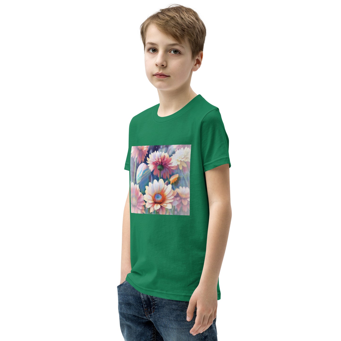 Pink Space Flowers Youth Short Sleeve T-Shirt