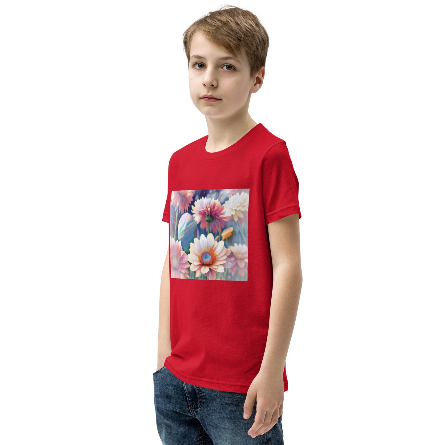 Pink Space Flowers Youth Short Sleeve T-Shirt