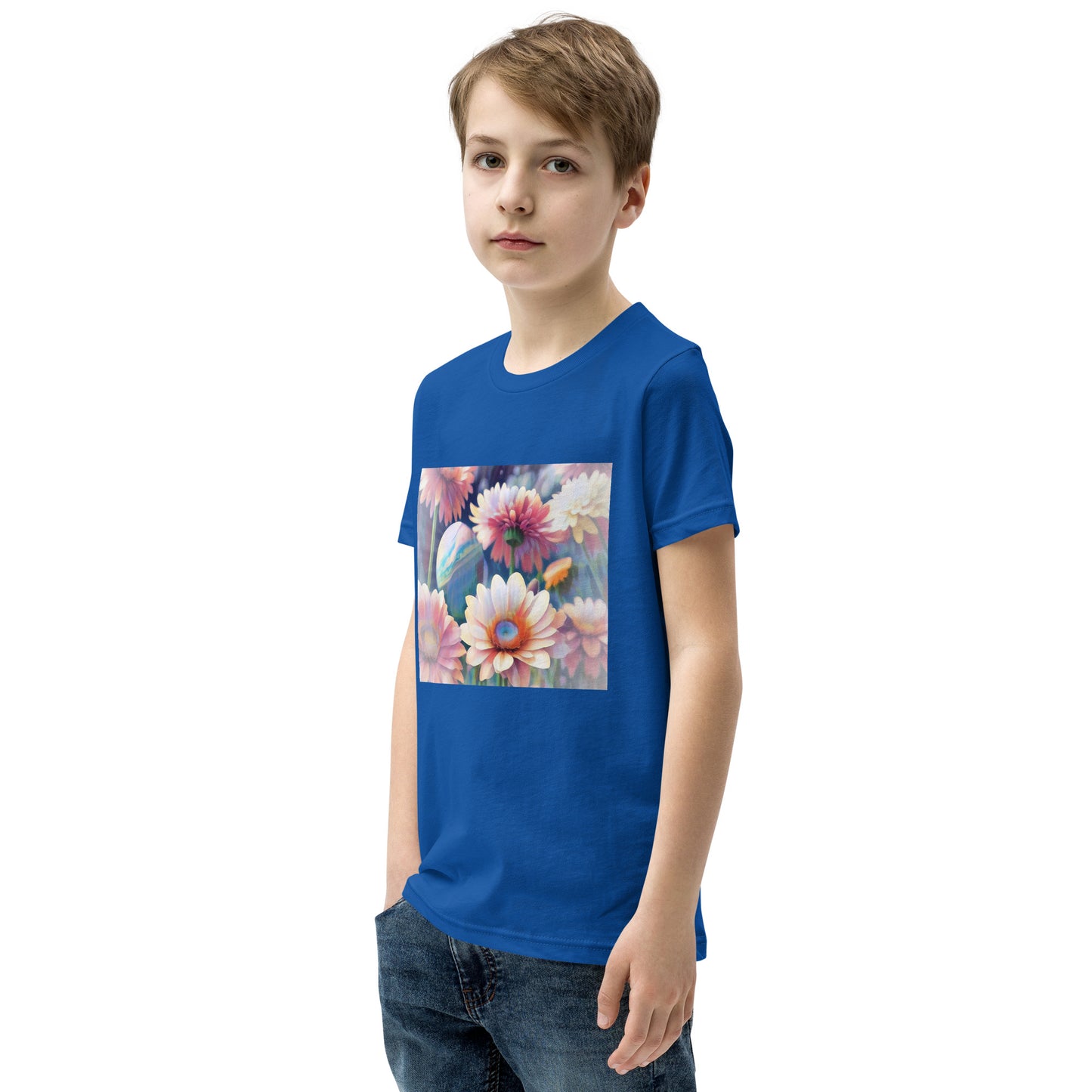 Pink Space Flowers Youth Short Sleeve T-Shirt